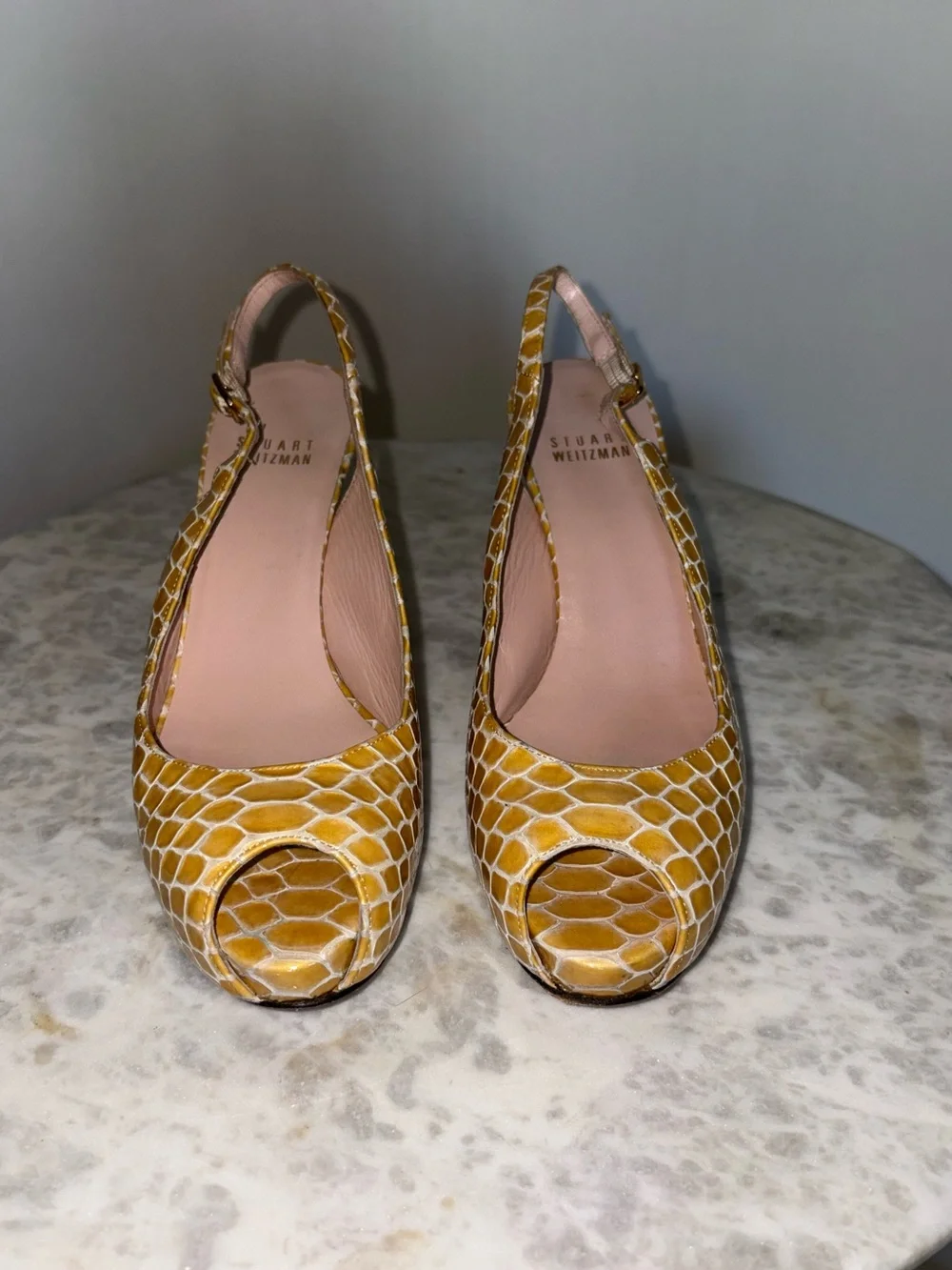 Stuart Weitzman Vintage Python Snakeskin Slingback Platform Peep-Toe Heel Sz 6